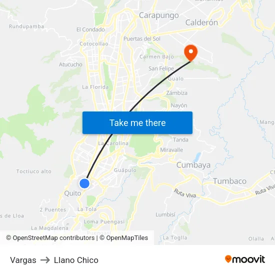 Vargas to Llano Chico map