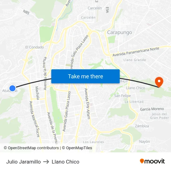 Julio Jaramillo to Llano Chico map