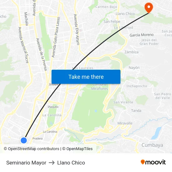 Seminario Mayor to Llano Chico map