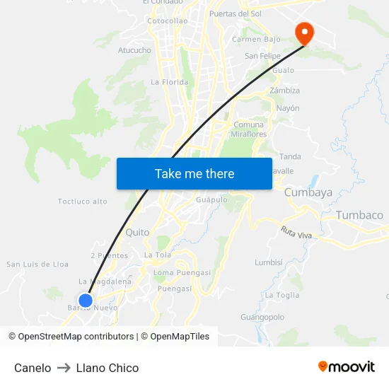 Canelo to Llano Chico map