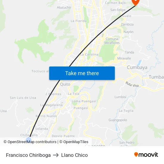 Francisco Chiriboga to Llano Chico map