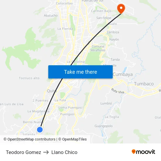 Teodoro Gomez to Llano Chico map