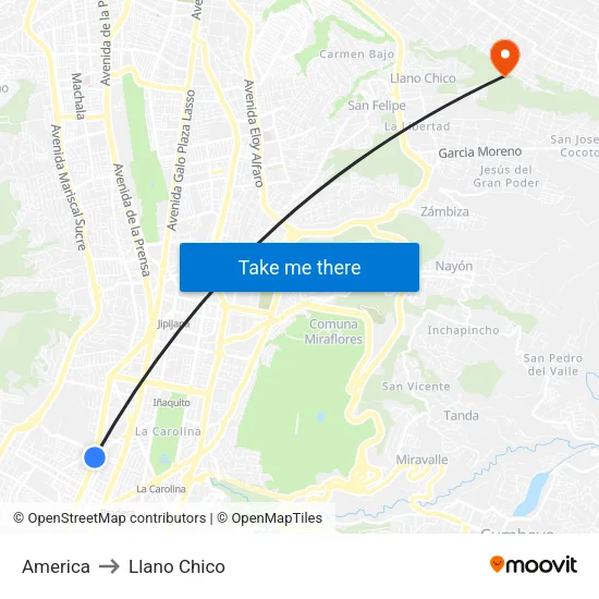 America to Llano Chico map