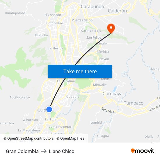 Gran Colombia to Llano Chico map