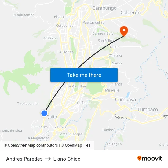 Andres Paredes to Llano Chico map
