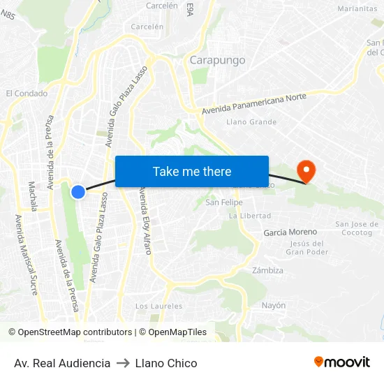 Av. Real Audiencia to Llano Chico map