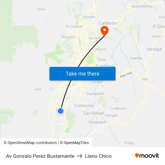 Av Gonzalo Perez Bustamante to Llano Chico map