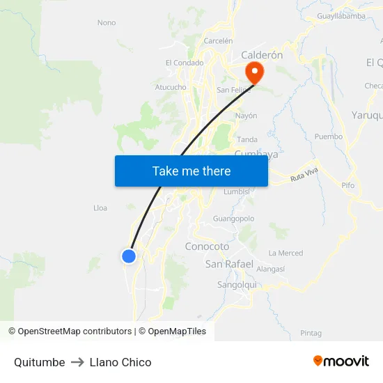 Terminal Quitumbe to Llano Chico map