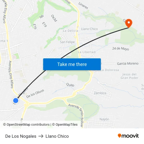 De Los Nogales to Llano Chico map