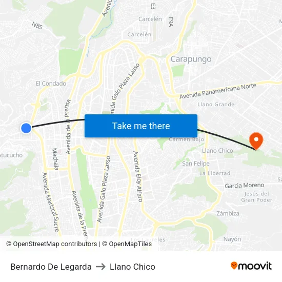 Bernardo De Legarda to Llano Chico map