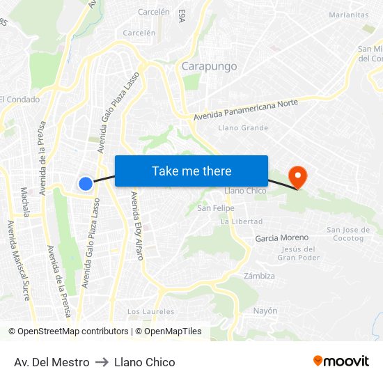 Av. Del Mestro to Llano Chico map