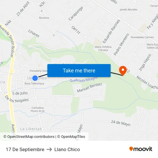 17 De Septiembre to Llano Chico map