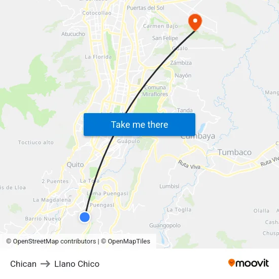 Chican to Llano Chico map