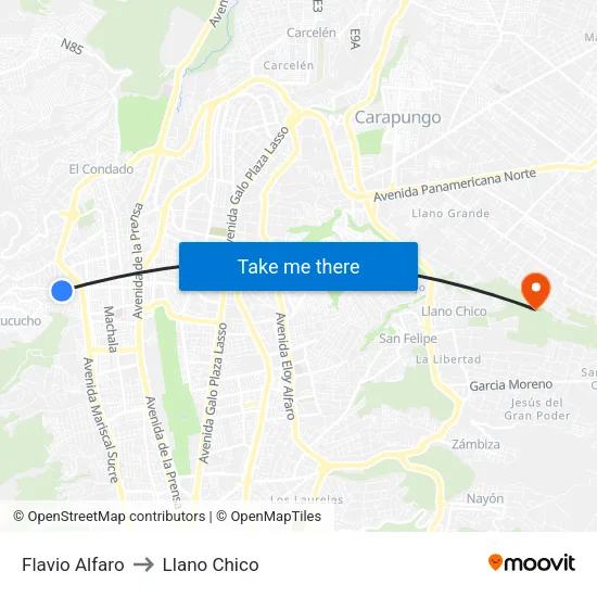 Flavio Alfaro to Llano Chico map