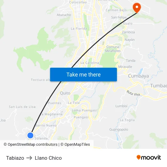 Tabiazo to Llano Chico map