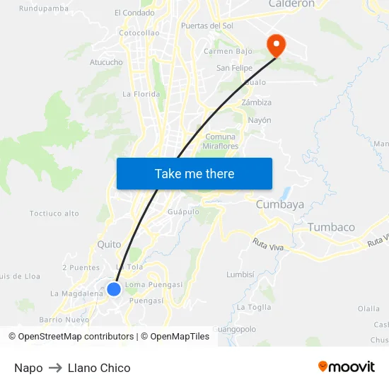 Napo to Llano Chico map