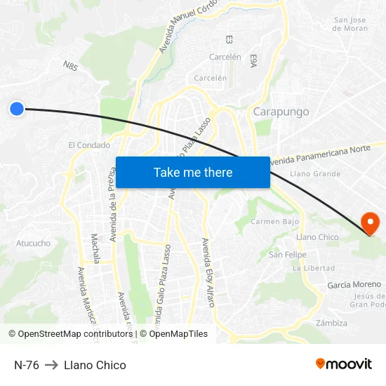 N-76 to Llano Chico map