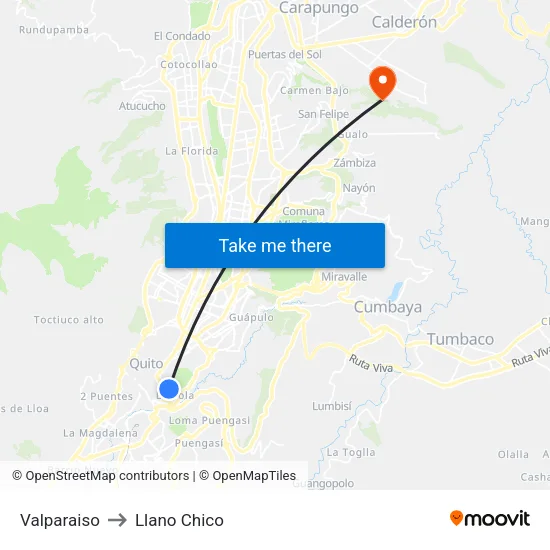 Valparaiso to Llano Chico map