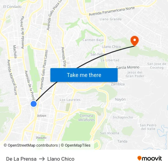 De La Prensa to Llano Chico map