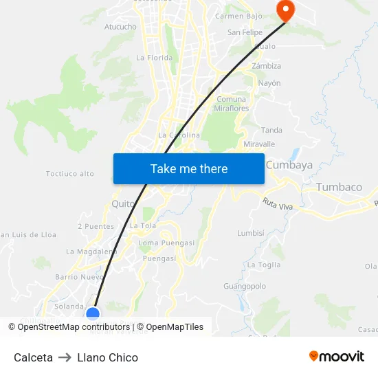 Calceta to Llano Chico map