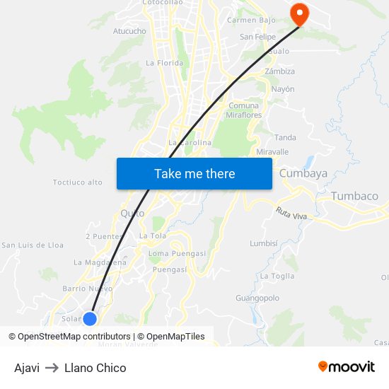 Ajavi to Llano Chico map