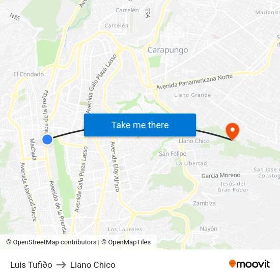 Luis Tufiðo to Llano Chico map