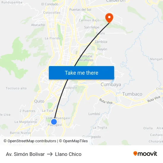Av. Simón Bolivar to Llano Chico map