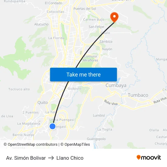 Av. Simón Bolivar to Llano Chico map