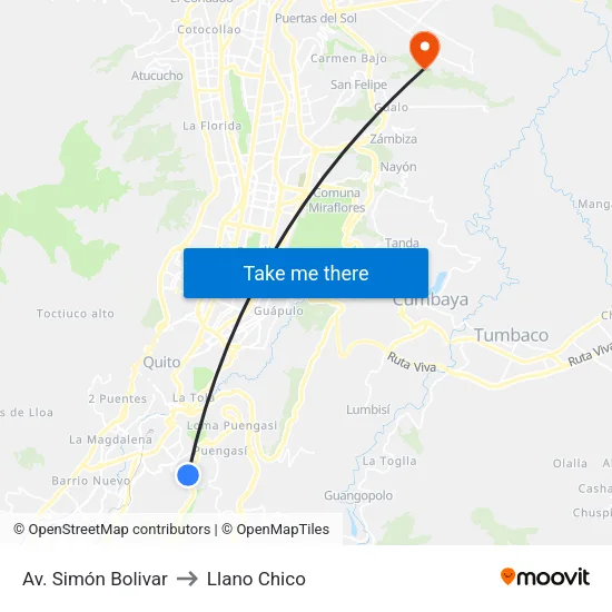 Av. Simón Bolivar to Llano Chico map