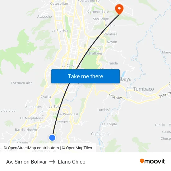 Av. Simón Bolivar to Llano Chico map