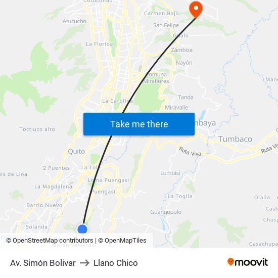 Av. Simón Bolivar to Llano Chico map