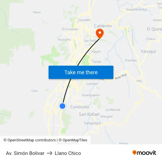 Av. Simón Bolivar to Llano Chico map