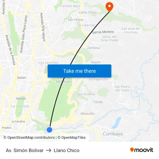 Av. Simón Bolivar to Llano Chico map