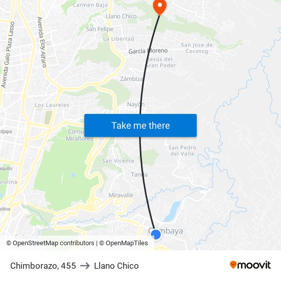 Chimborazo, 455 to Llano Chico map