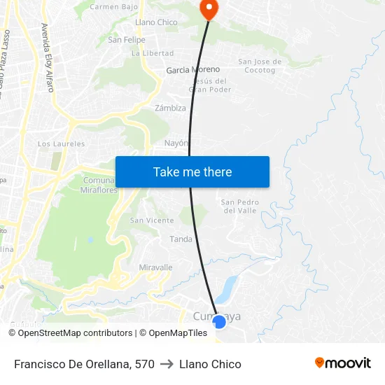 Francisco De Orellana, 570 to Llano Chico map