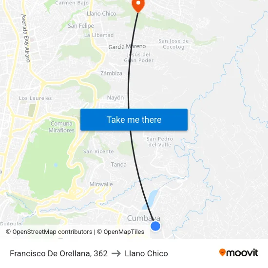 Francisco De Orellana, 362 to Llano Chico map