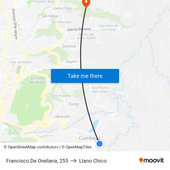 Francisco De Orellana, 255 to Llano Chico map