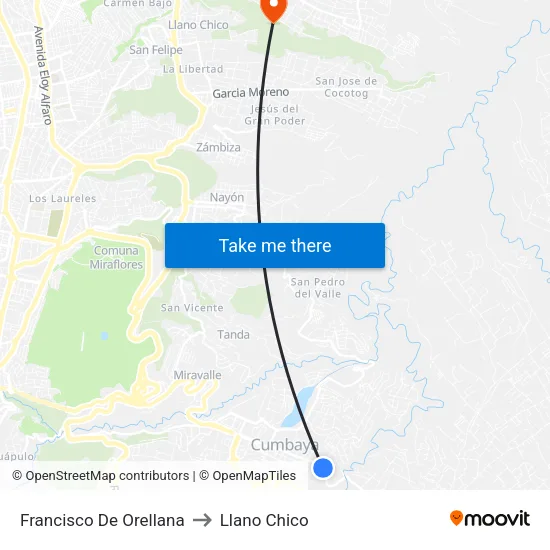 Francisco De Orellana to Llano Chico map