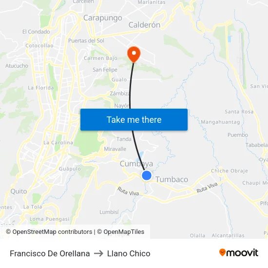 Francisco De Orellana to Llano Chico map