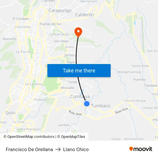 Francisco De Orellana to Llano Chico map