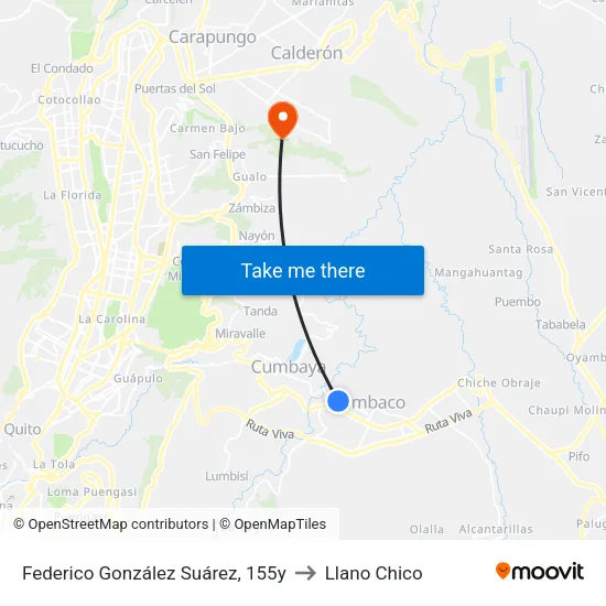 Federico González Suárez, 155y to Llano Chico map