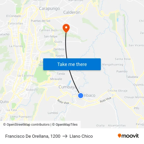 Francisco De Orellana, 1200 to Llano Chico map