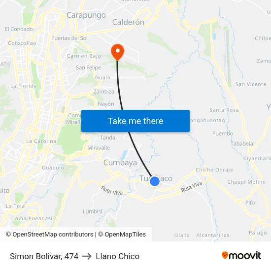 Simon Bolivar, 474 to Llano Chico map