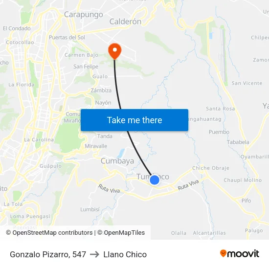 Gonzalo Pizarro, 547 to Llano Chico map