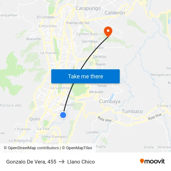 Gonzalo De Vera, 455 to Llano Chico map