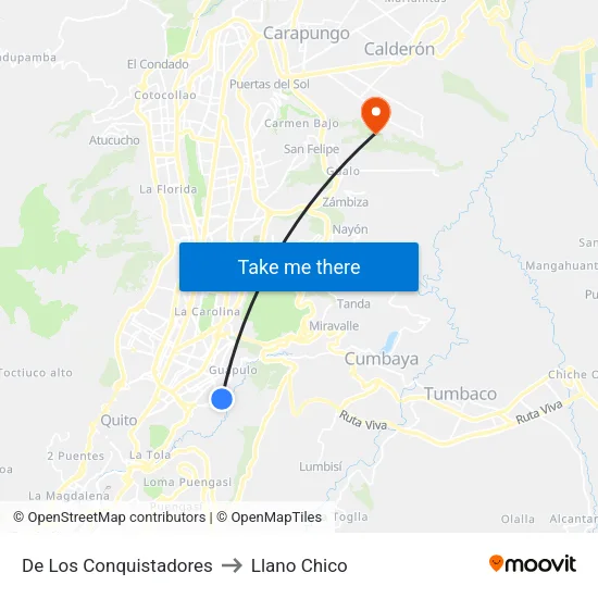 De Los Conquistadores to Llano Chico map