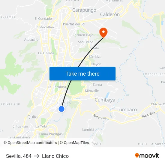 Sevilla, 484 to Llano Chico map