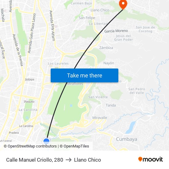 Calle Manuel Criollo, 280 to Llano Chico map