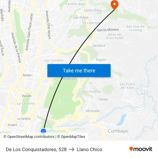 De Los Conquistadores, 528 to Llano Chico map