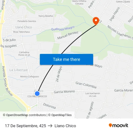 17 De Septiembre, 425 to Llano Chico map